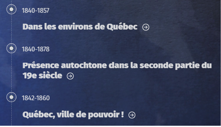 Image montrant un exemple de navigation par thèmes pour la période 1840-1896 de l'exposition